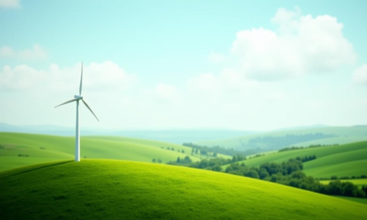 Turbina eolica su una collina verde